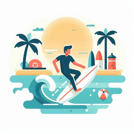 Surfer on the surfboard. Flat design. Vector illustration.のイラスト素材