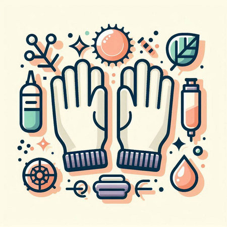 Vector illustration of protective gloves and hand sanitizer. Disinfection concept.のイラスト素材
