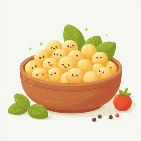 Cute cartoon gnocchi in a bowl. Vector illustration.のイラスト素材