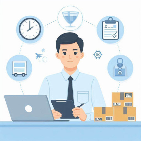 Businessman working at the office. Vector illustration in a flat styleのイラスト素材