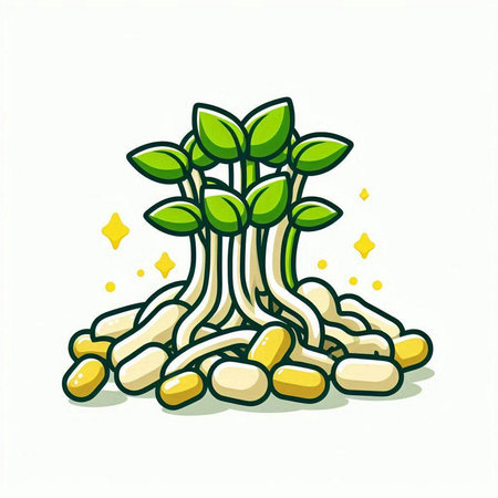 Illustration of a green sprout with roots on a white backgroundのイラスト素材
