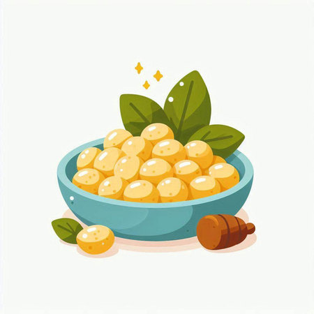 Illustration of a bowl full of gnocchi. Vector illustration.のイラスト素材