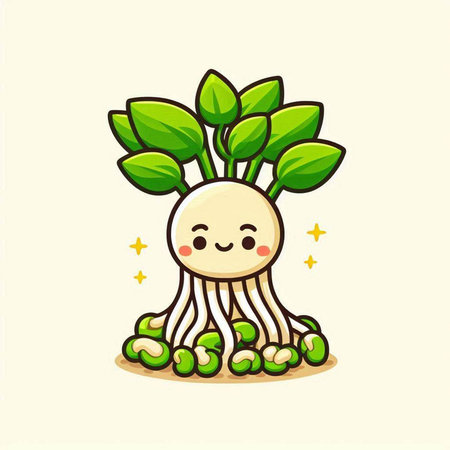 Cute cartoon octopus with green leaves. Vector illustration isolated on white background.のイラスト素材