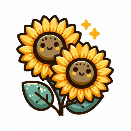 Cute sunflowers. Vector illustration isolated on white background.のイラスト素材