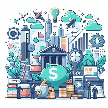 Investment concept. Vector illustration in line art style on white background.のイラスト素材