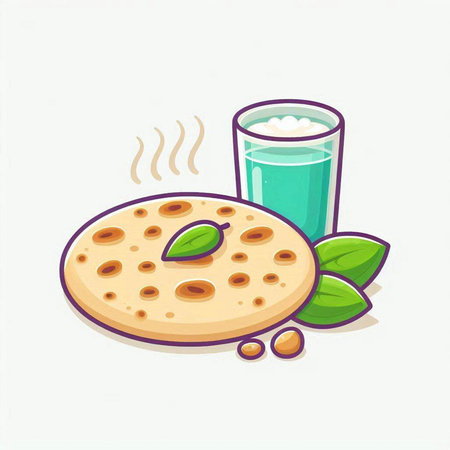 Illustration of a cup of green tea and a pancake with beansのイラスト素材