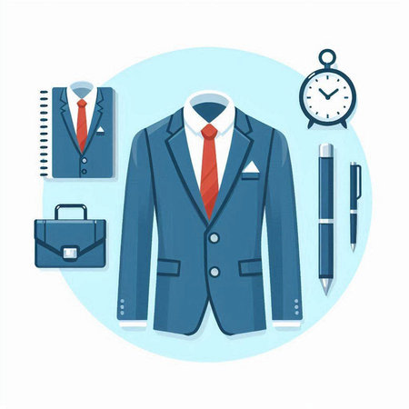 Businessman suit and accessories. Vector illustration in a flat style.のイラスト素材