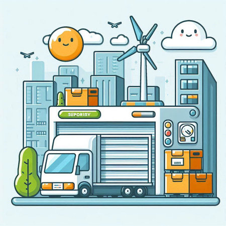 Modern flat line design vector illustration concept of eco friendly transport and logistic.のイラスト素材