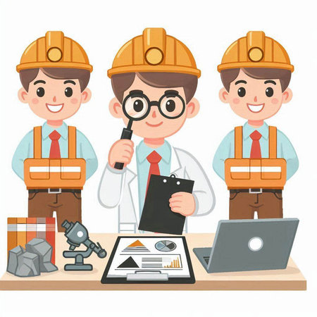 Architect and engineer working with laptop. Vector illustration in cartoon style.のイラスト素材