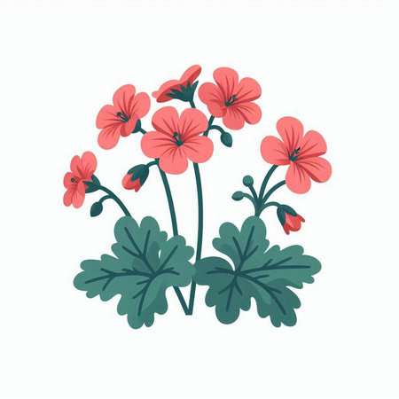 Geranium flowers isolated on white background. Hand drawn vector illustration.のイラスト素材