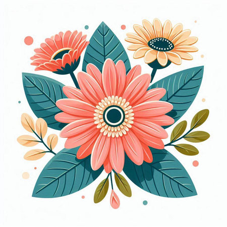 Flower vector illustration. Floral card with gerbera flowers.のイラスト素材