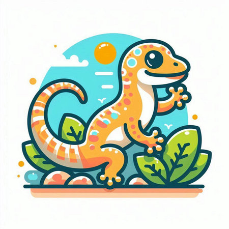 Cute lizard in the jungle. Vector illustration in flat style.のイラスト素材