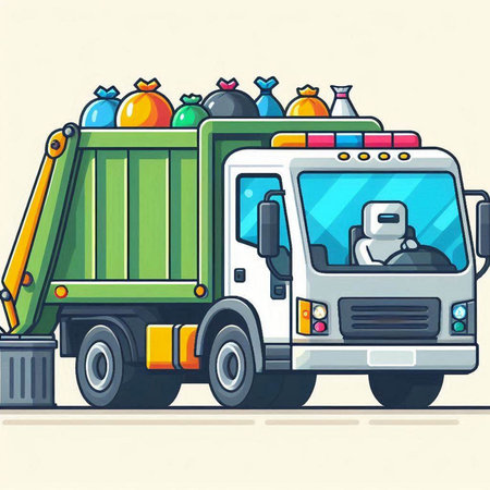 Illustration of a Garbage Truck Full of Garbage on White Backgroundのイラスト素材