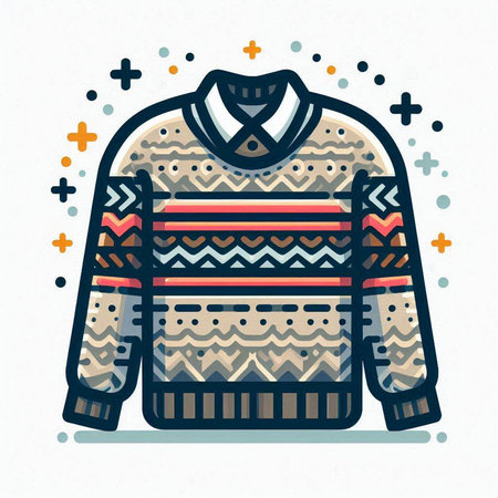 Knitted sweater with a pattern of geometric elements. Vector illustration.のイラスト素材