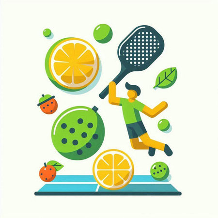 Vector illustration of a man playing tennis. Flat design style. Healthy lifestyle concept.のイラスト素材