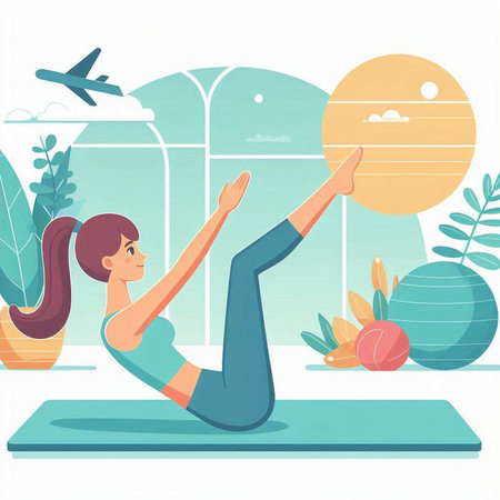 Vector illustration of a young woman doing yoga at home. Healthy lifestyle.のイラスト素材