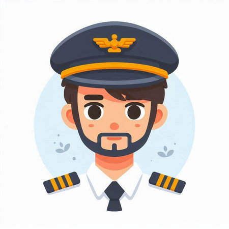 Pilot in uniform. Cartoon character. Vector illustration in a flat style.のイラスト素材