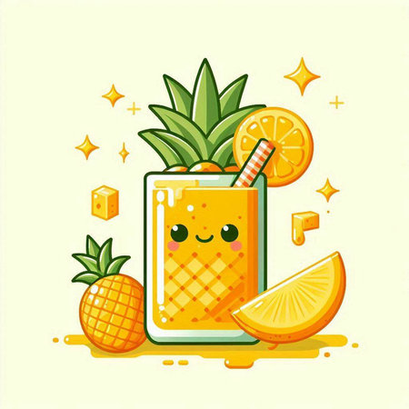 Pineapple smoothie with slice of orange. Vector illustration.のイラスト素材