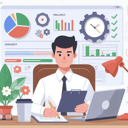 Set of business people working in office. Flat design vector illustration.のイラスト素材