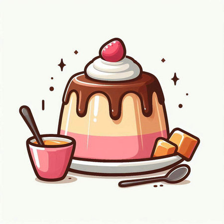 Cute hand drawn vector illustration of a chocolate panna cottaのイラスト素材
