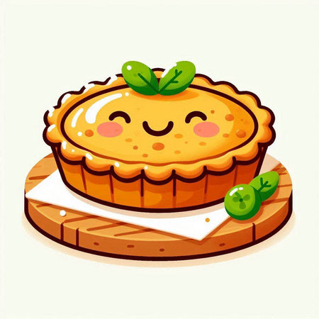 Illustration of a cute pie with a smile on a white backgroundのイラスト素材