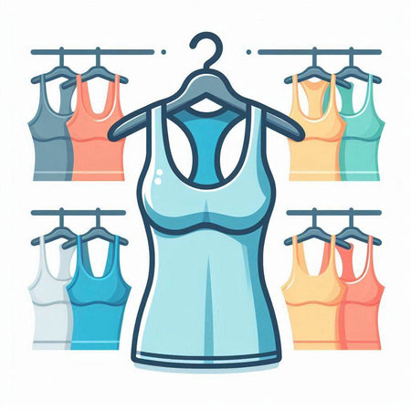 Women's clothing on hangers. Vector illustration in cartoon style.のイラスト素材