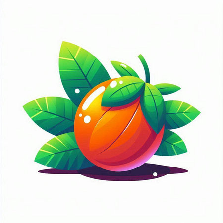 peach fruit with leafs on white background. vector illustration.のイラスト素材