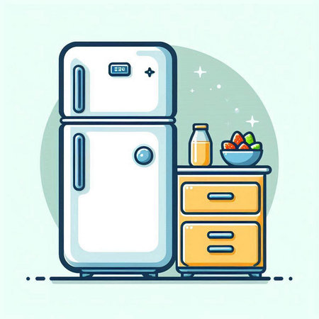 Refrigerator icon in flat style. Fridge vector illustration.のイラスト素材