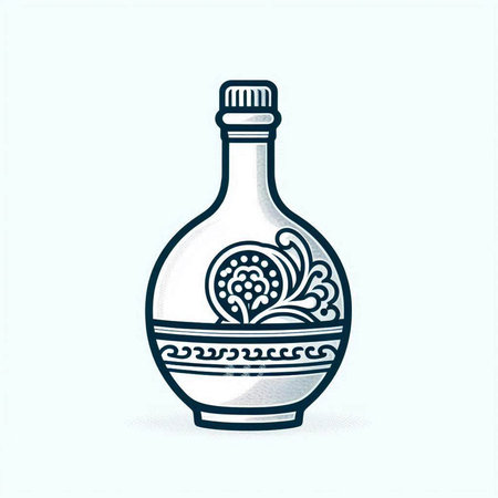 Hand drawn sketch of a bottle with floral ornaments. Vector illustration.のイラスト素材