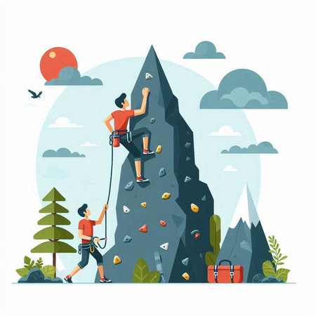 Climbing and mountaineering. Vector illustration in flat styleのイラスト素材