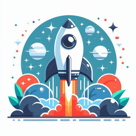 Rocket launch. Start up business concept. Vector illustration in flat styleのイラスト素材