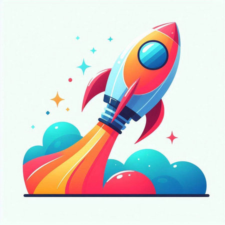 Rocket launch vector illustration. Start up business concept. Rocket in space.のイラスト素材
