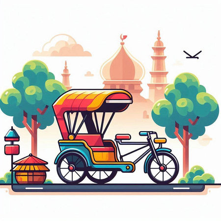 Tuk-tuk or rickshaw in the city. Vector illustrationのイラスト素材