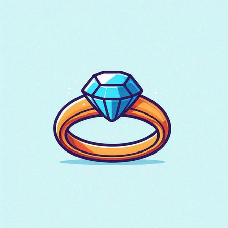 Illustration of a ring with a diamond on a blue background.のイラスト素材