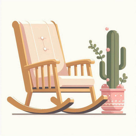 Vector illustration of rocking chair and cacti in a pot.のイラスト素材