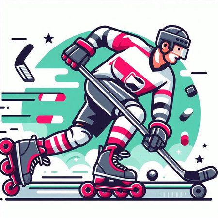 Hockey player on roller skates. Vector illustration in retro style.のイラスト素材