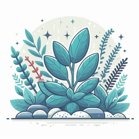 Vector illustration of green plants in flat style. Floral background.のイラスト素材