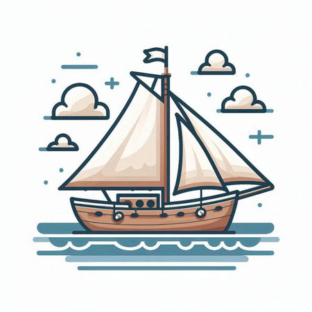 Sailing ship in the sea. Vector illustration of a sailboat.のイラスト素材