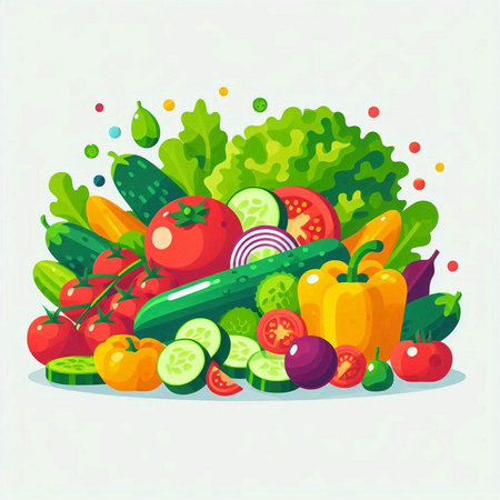 Vegetables vector illustration. Fresh organic vegetables. Healthy food.のイラスト素材