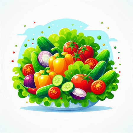 Fresh vegetables in a bowl isolated on white background. Vector illustration.のイラスト素材