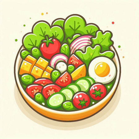 Vegetable salad in a plate. Vector illustration of a cartoon style.のイラスト素材