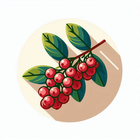 Red rowan berries on a branch with leaves. Vector illustration.のイラスト素材