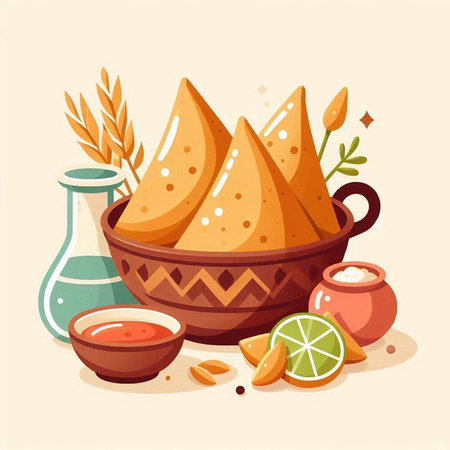 Mexican food vector illustration. Traditional mexican food in clay pot.のイラスト素材