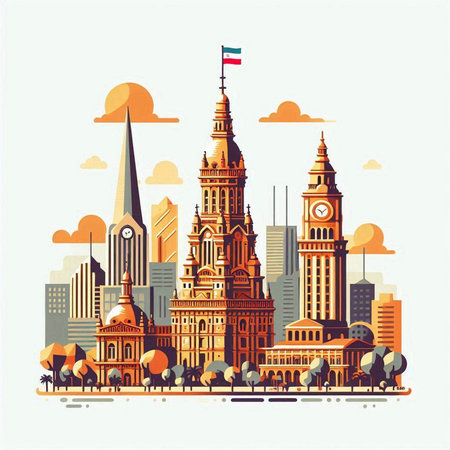 London skyline with famous landmarks. Vector illustration in flat design style.のイラスト素材