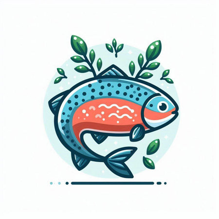 Colorful vector illustration of salmon in cartoon style on white background.のイラスト素材