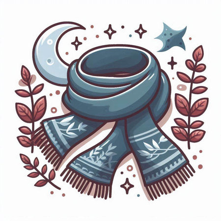 Vector illustration of a scarf with a pattern and a crescent moonのイラスト素材