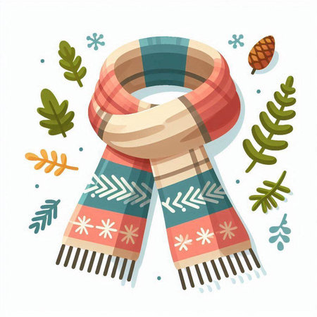 Warm winter scarf. Vector illustration in flat cartoon style. Isolated on white background.のイラスト素材