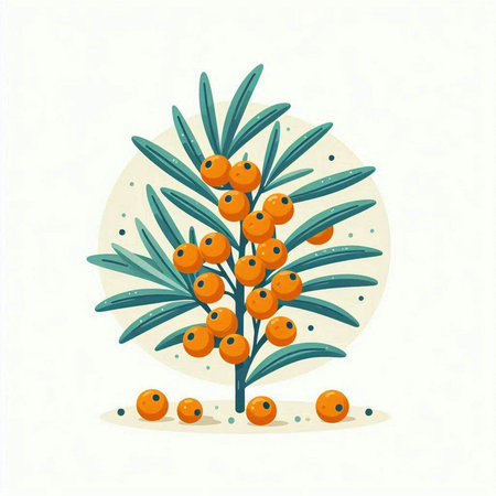 Branch of sea buckthorn with berries. Vector illustration.のイラスト素材