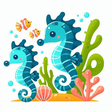 Cute cartoon seahorse. Underwater life. Vector illustrationのイラスト素材