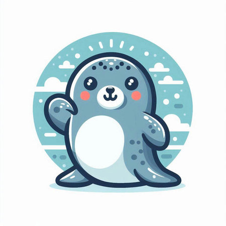 Cute seal on the background of the sea. Vector illustration.のイラスト素材